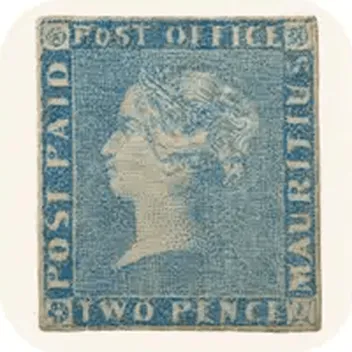 Blue Mauritius 1847 — the two pence deep blue 'Post Office' stamp of Mauritius, one of the world's rarest stamps