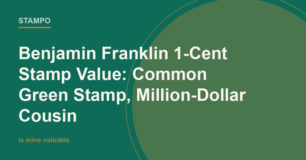 A spread of common green one-cent vintage US stamps on an album page in warm natural light